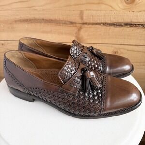Florsheim Dress Shoes Loafers 9.5D Basket Weave Tassle Brown Luxury Old Money